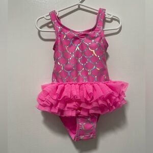 Cat & Jack Pink Mermaid Scale Swimsuit with Ruffle Skirt
